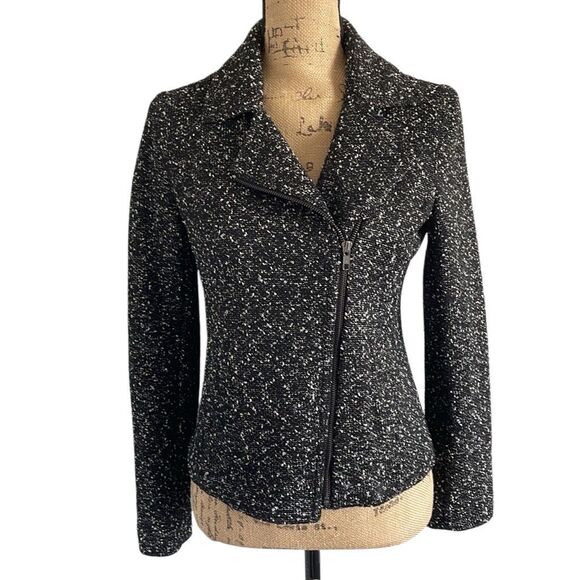 EUC! Ann Taylor Black Cream Tan Tweed Suit Jacket - Size 0P - Picture 1 of 7